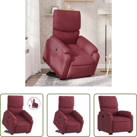 vidaXL Elevación eléctrica -  Sillón reclinable elevable tela rojo tinto