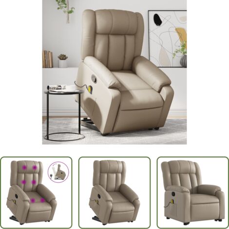 vidaXL Elevación eléctrica -  Sillón reclinable masaje pie cuero artificial color capuchino