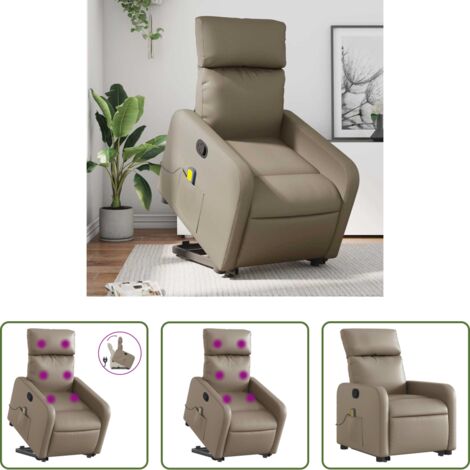vidaXL Elevación eléctrica -  Sillón reclinable masaje pie cuero artificial color capuchino