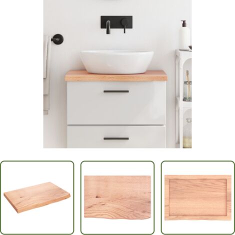 vidaXL Encimera de roble -  Encimera baño madera maciza tratada marrón claro 60x40x(2-4) cm