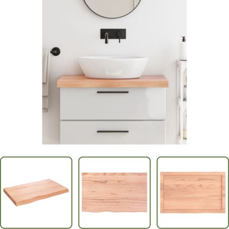 vidaXL Encimera de roble -  Encimera baño madera maciza tratada marrón claro 80x50x(2-6) cm