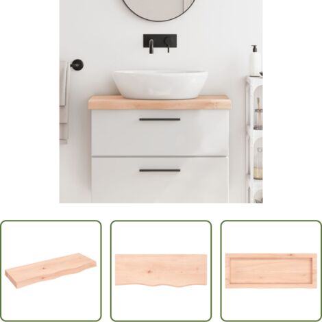 vidaXL Encimera de roble - Encimera de baño madera maciza sin tratar 80x30x(2-6) cm