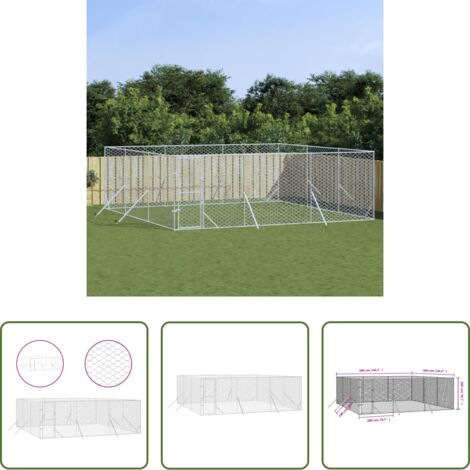 vidaXL Enclos pour chiens -  Chenil d'extérieur pour chiens argenté 6x6x2 m acier galvanisé