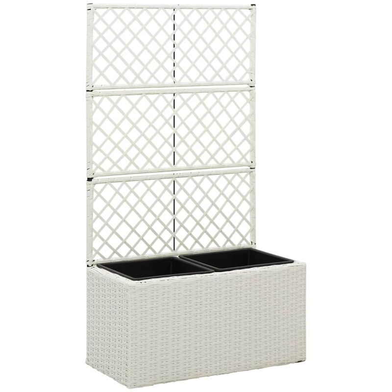 

vidaXL Enrejado arriate 2 macetas ratán sintético blanco 58x30x107 cm - Blanco