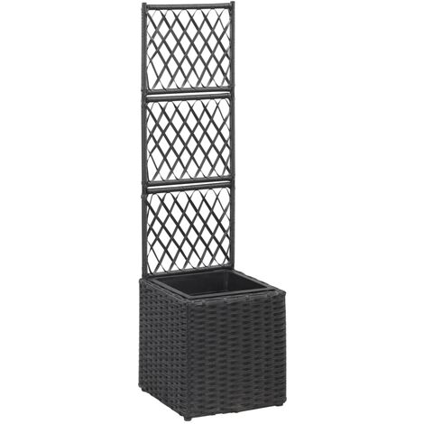 vidaXL Enrejado y arriate 1 maceta ratán sintético negro 30x30x107 cm - Negro