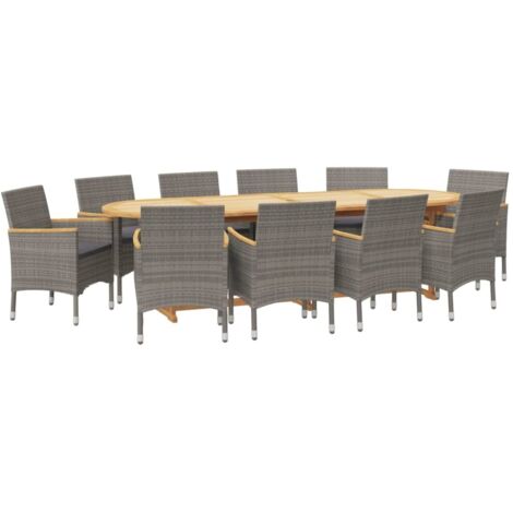 vidaXL Ensemble à manger de jardin 11 pcs avec coussins Gris