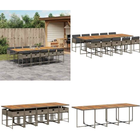 vidaXL Ensemble à manger de jardin 11pcs avec coussins gris poly rotin