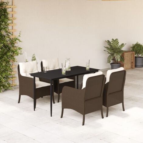 vidaXL Ensemble à manger de jardin 5 pcs et coussins marron poly rotin