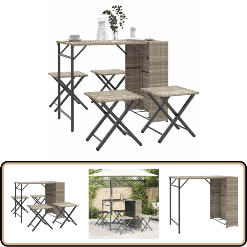 Ensemble à manger de jardin 5 pcs pliable gris clair poly rotin - Vidaxl