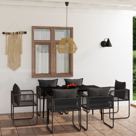 vidaXL Ensemble à manger de jardin 7 pcs Noir