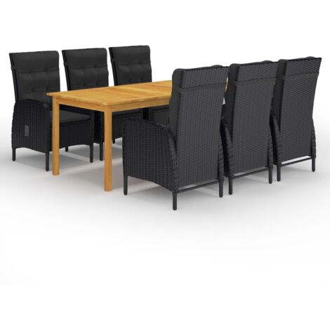 vidaXL Ensemble à manger de jardin 7 pcs Noir