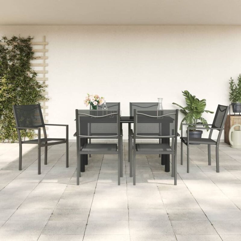 Ensemble à manger de jardin 7 pcs noir textilène et acier Vidaxl