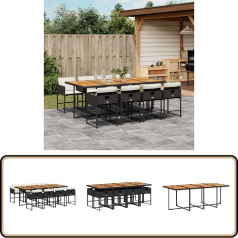 vidaXL Ensemble à manger de jardin 9pcs coussins noir résine tressée