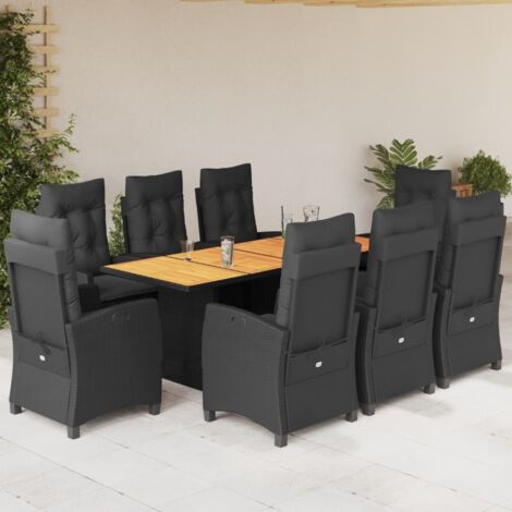 vidaXL Ensemble à manger de jardin 9pcs coussins noir résine tressée