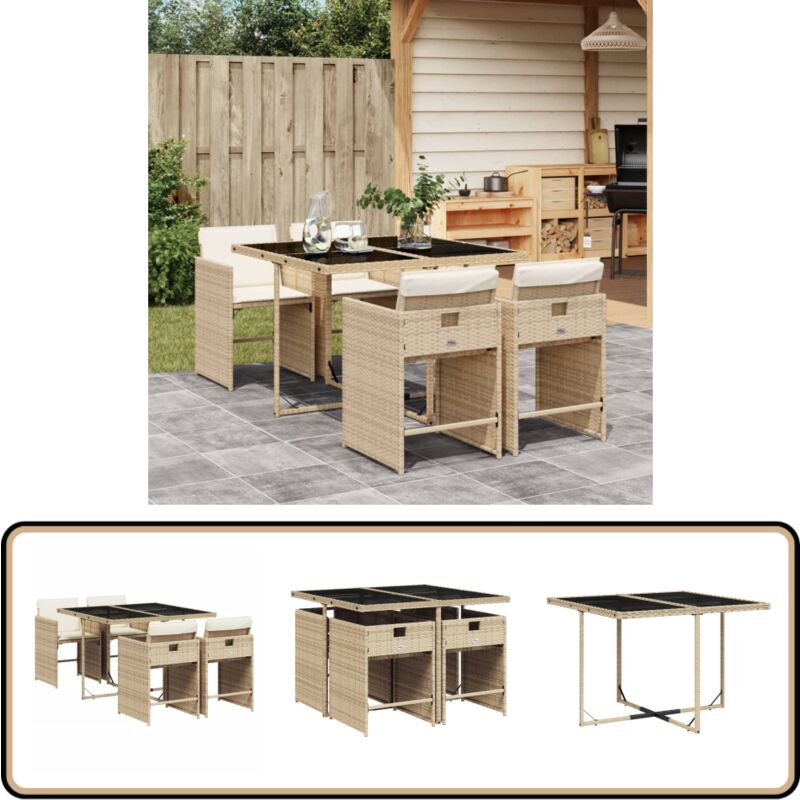 Ensemble à manger de jardin avec coussins 5pcs Beige poly rotin - Vidaxl