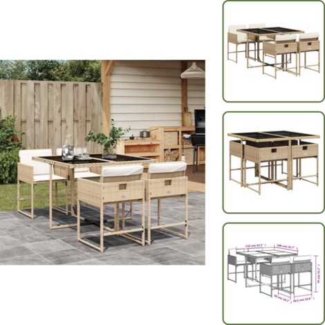 vidaXL Ensemble à manger de jardin avec coussins 5pcs Beige poly rotin