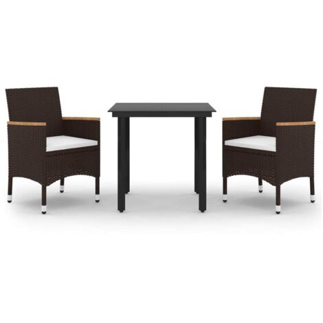 vidaXL Ensemble à manger de jardin coussins 3 pcs Résine tressée Verre