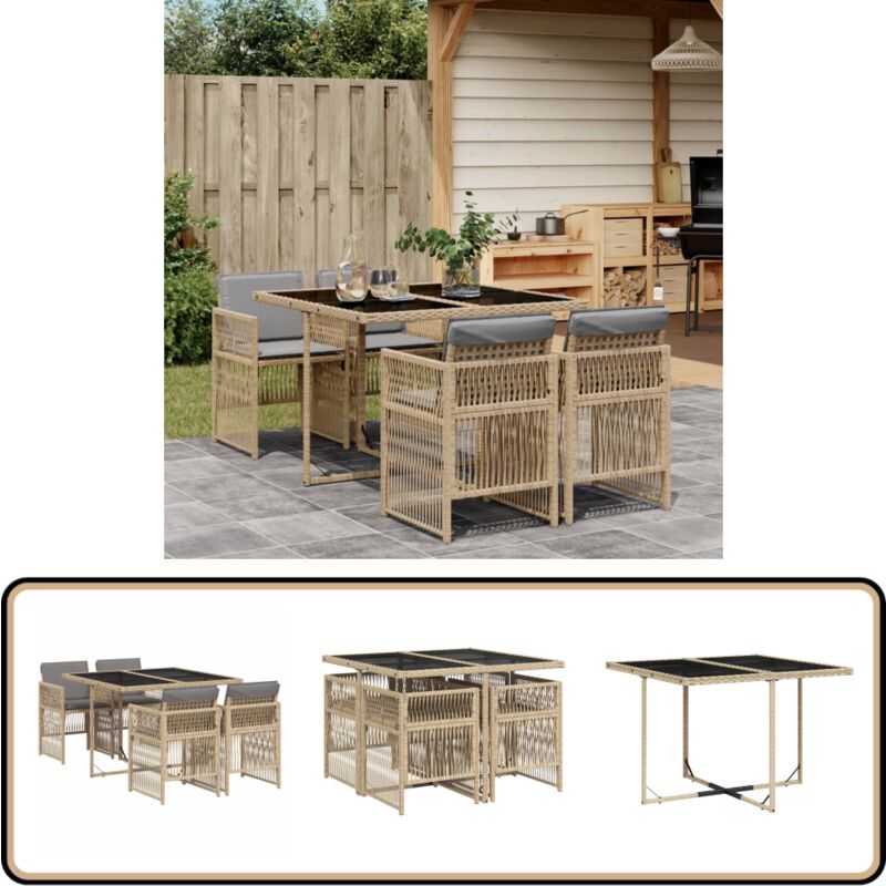 Ensemble à manger de jardin coussins 5 pcs mélange beige rotin - Vidaxl