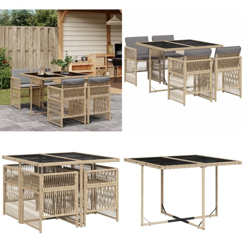 Ensemble à manger de jardin coussins 5 pcs mélange beige rotin - Vidaxl
