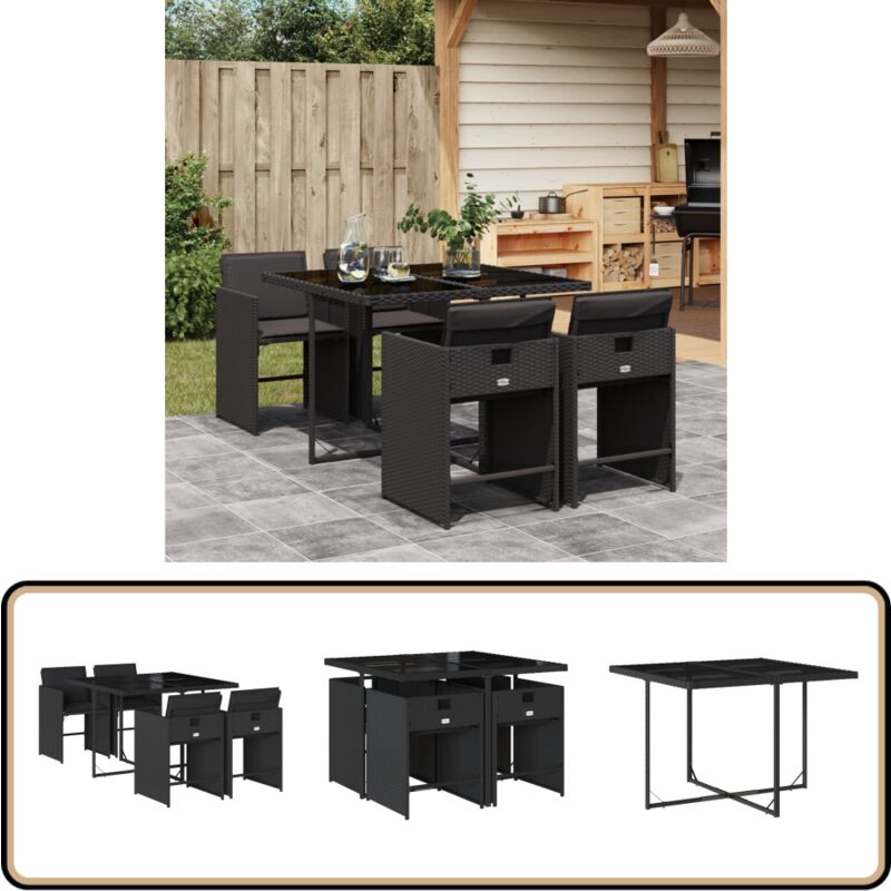 Ensemble à manger de jardin coussins 5pcs Noir Résine tressée - Vidaxl