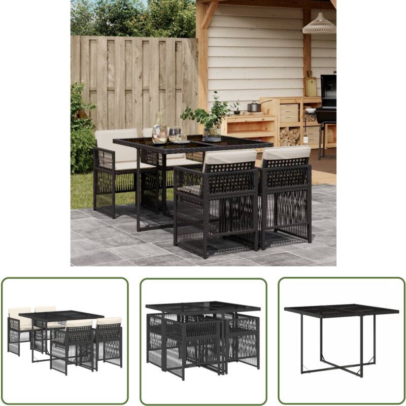 The Living Store - vidaXL Ensemble à manger de jardin coussins 5pcs Noir Résine tressée