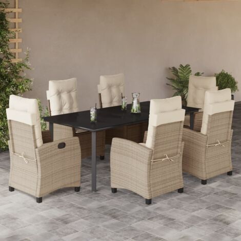 vidaXL Ensemble à manger de jardin et coussins 7 pcs beige poly rotin