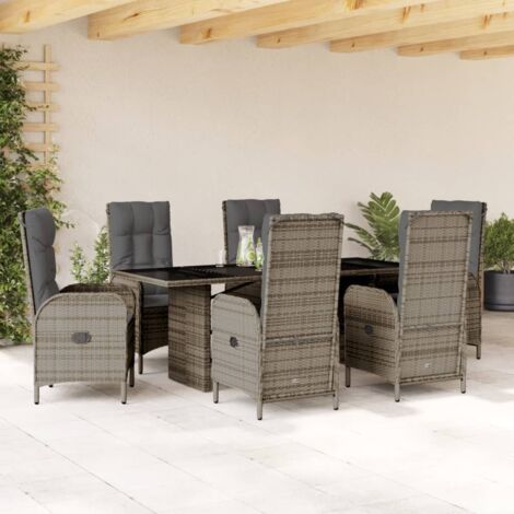 vidaXL Ensemble à manger de jardin et coussins 7 pcs gris rotin
