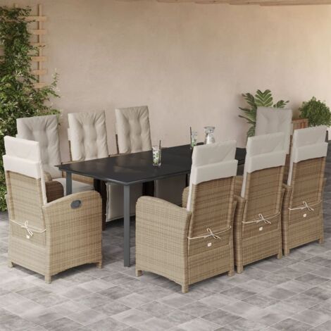 vidaXL Ensemble à manger de jardin et coussins 9 pcs beige Poly rotin