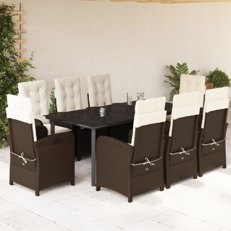 vidaXL Ensemble à manger de jardin et coussins 9 pcs marron poly rotin