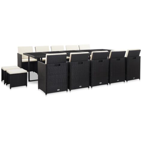 vidaXL Ensemble à manger d'extérieur 15 pcs avec coussins rotin Noir