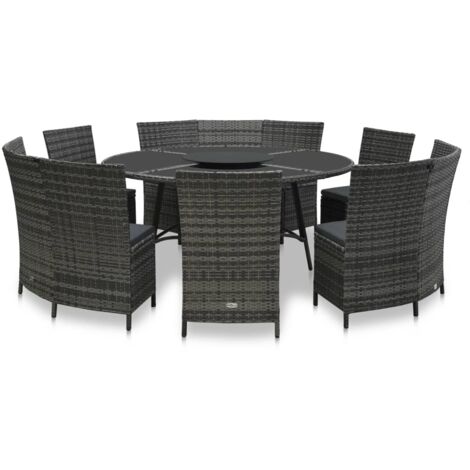vidaXL Ensemble à manger d'extérieur 7 pcs avec coussins rotin Gris