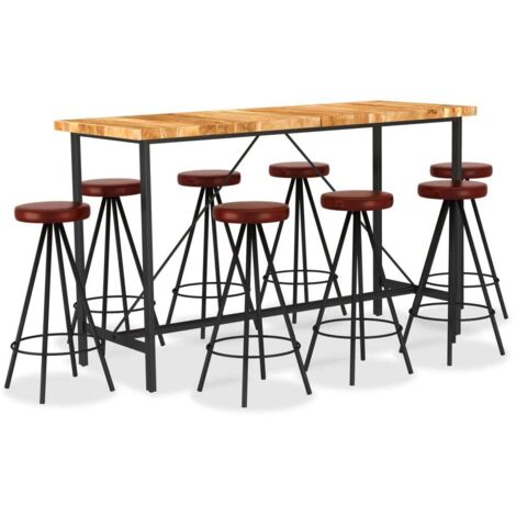 vidaXL Ensemble de bar 9 pcs Bois d'acacia solide et cuir véritable