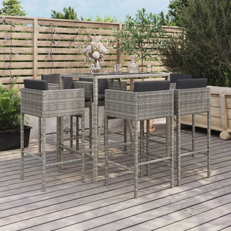 Vidaxl - Ensemble de bar de jardin 7 pcs avec coussins gris poly rotin