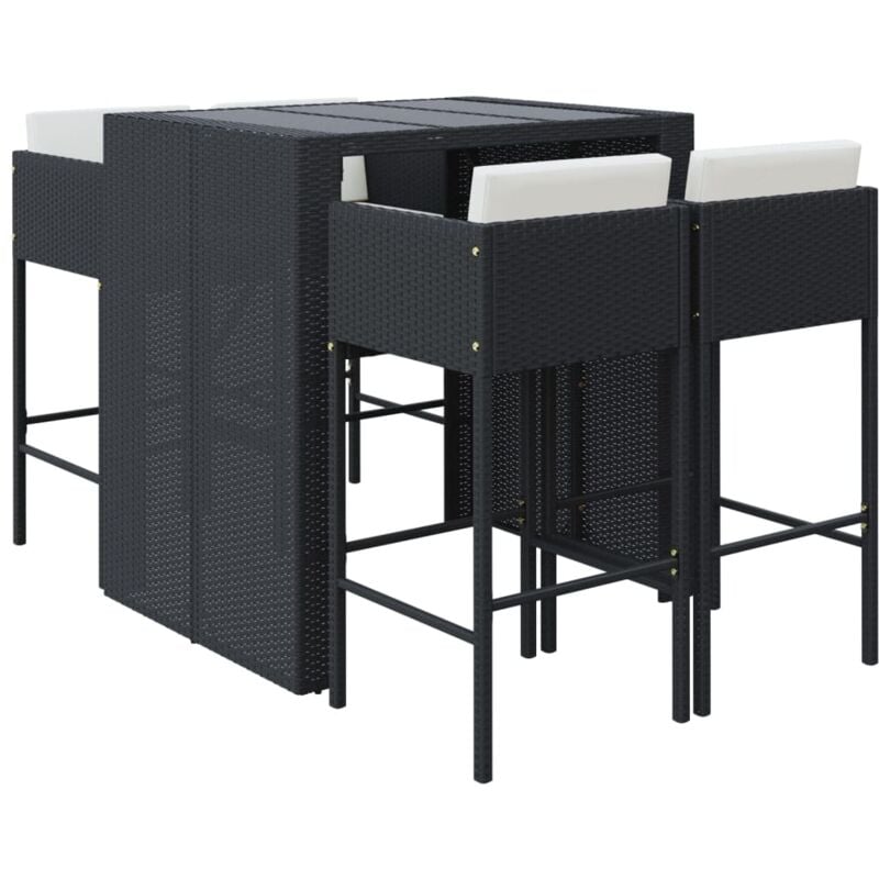 Ensemble de bar de jardin 5 pcs avec coussins noir poly rotin vidaXL