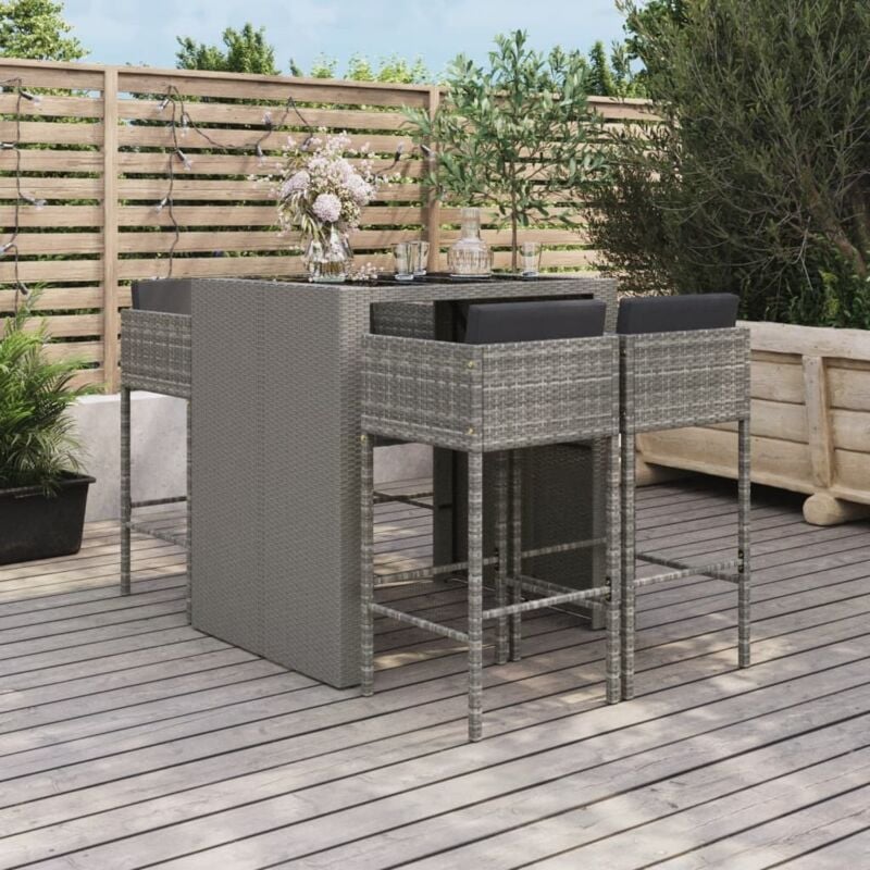 Ensemble de bar de jardin 5 pcs avec coussins gris poly rotin - Vidaxl
