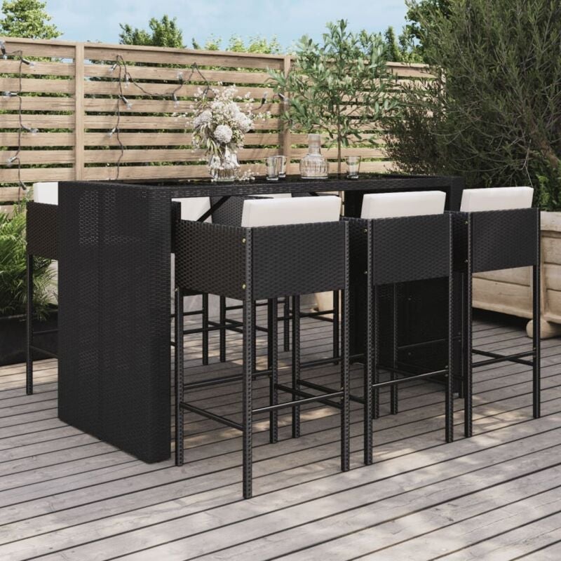 Ensemble de bar de jardin 7 pcs avec coussins noir poly rotin Vidaxl