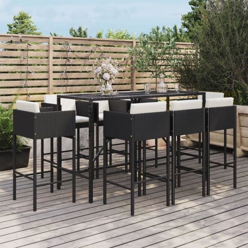Ensemble de bar de jardin 9 pcs avec coussins noir poly rotin Vidaxl