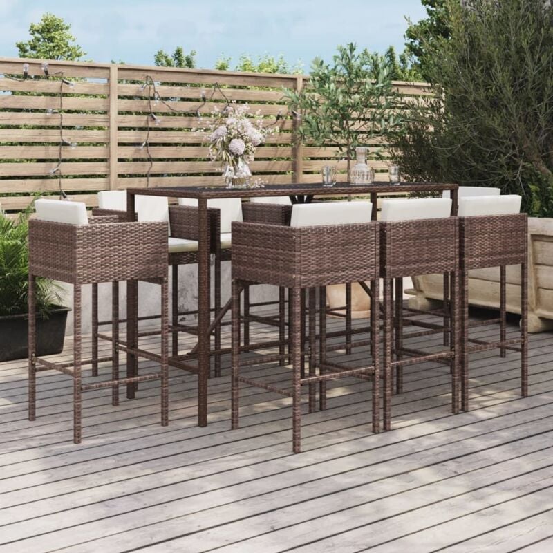 Ensemble de bar de jardin 9 pcs avec coussins marron poly rotin Vidaxl
