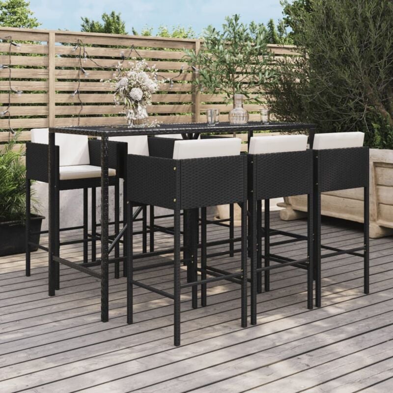 Ensemble de bar de jardin 7 pcs avec coussins noir poly rotin Vidaxl