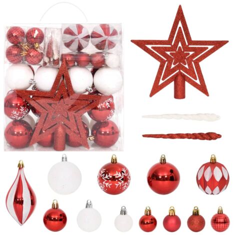 vidaXL Ensemble de boules de Noël 64 pcs Rouge et blanc