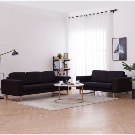 Vidaxl – Ensemble de canapé 2 pcs en tissu noir – Canapé à 2 places 156x82x75 cm – Coussins amovibles et lavables – Cadre en bois robuste
