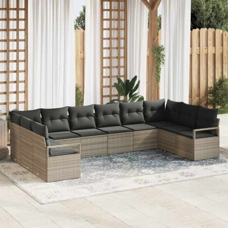 vidaXL Ensemble de canapé de jardin 10 pcs Gris clair Poly rotin