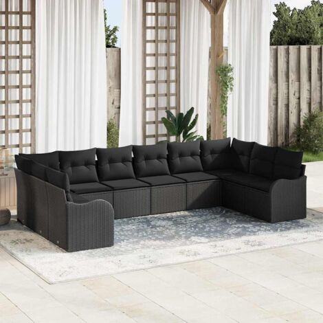 vidaXL Ensemble de canapé de jardin 10 pcs Noir Poly rotin