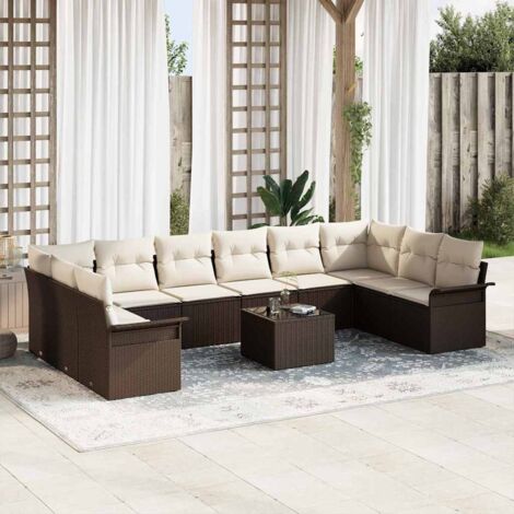 vidaXL Ensemble de canapé de jardin 11 pcs Marron Poly rotin