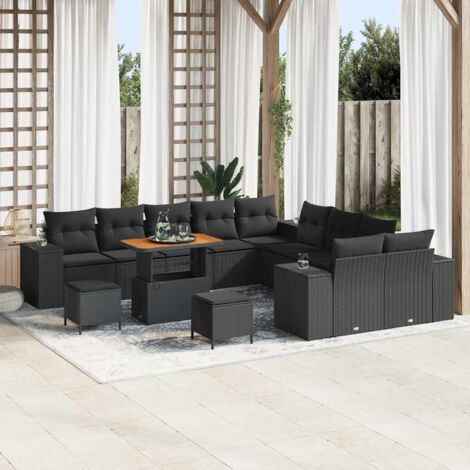 vidaXL Ensemble de canapé de jardin 13 pcs Noir polyrotin