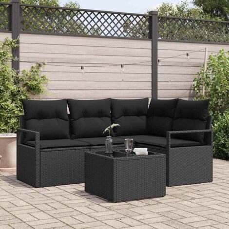 vidaXL Ensemble de canapé de jardin 5 pcs Noir Poly rotin