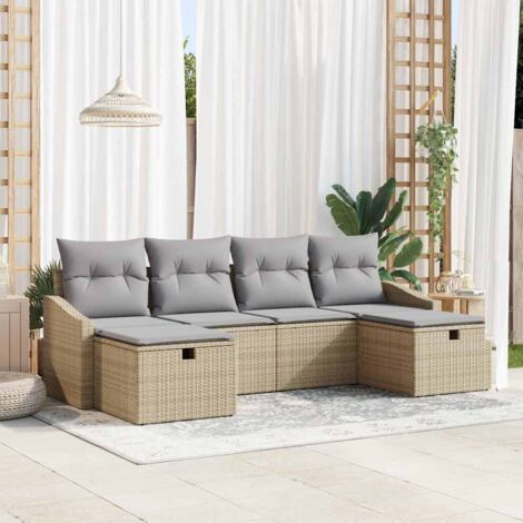 vidaXL Ensemble de canapé de jardin 6 pcs Beige Poly rotin