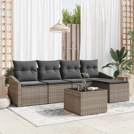 vidaXL Ensemble de canapé de jardin 6 pcs Gris Poly rotin