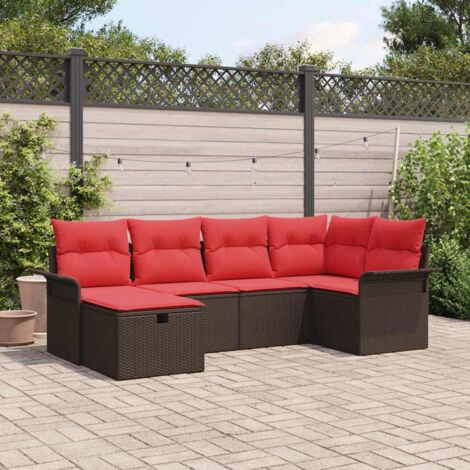 vidaXL Ensemble de canapé de jardin 6 pcs Marron et rouge polyrotin
