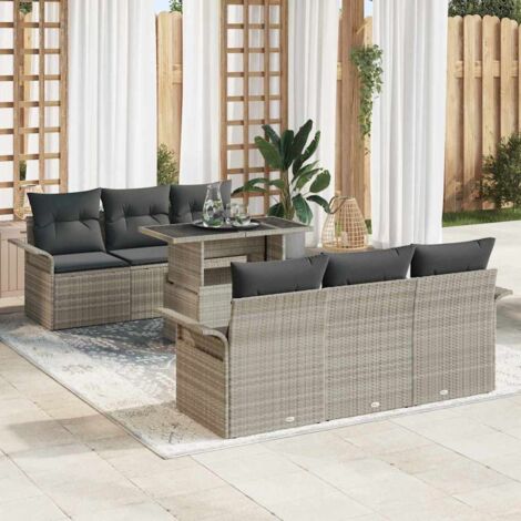 vidaXL Ensemble de canapé de jardin 7 pcs Gris clair Poly rotin
